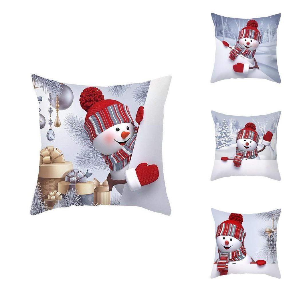 Vibrant 18" Christmas Cushion Cover With Adorable Snowman Santa Claus Design For Home Aesthetics