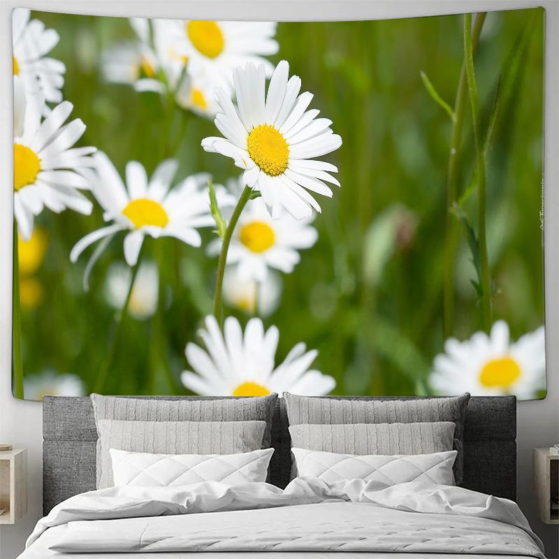 Spring Greenery Tapestry with Oxeye Daisy  NatureInspired Wall Decor