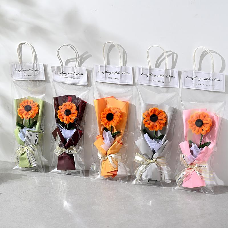Qixi Festival Valentine's Day Teachers' Day Sunflowers Handmade DIY Twist Stick Knitting Bouquet Gift for Girlfriend Girls