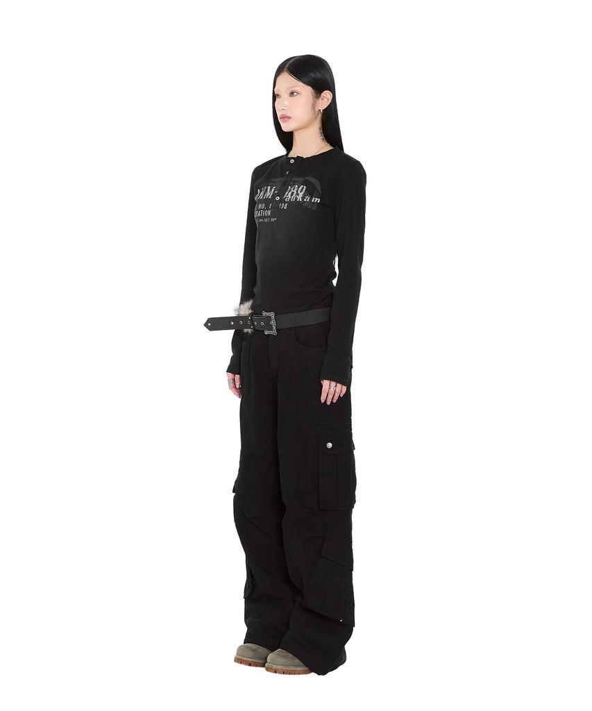 AAKAM Knee Pin-Tuck Double Pocket Cargo Pants (Black)