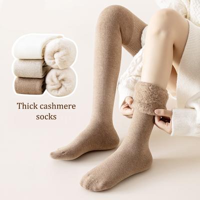 Winter Warme Lange Socken Rohr Dicke Hohe Rohr Über Knie Knie-Länge Strumpfwaren Socken Terry Einfarbig Frauen Verdicken wade Socken