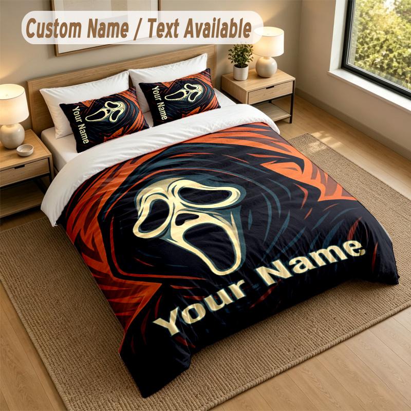 3Pcs Bedding Set Custom Name Text, 1 Sheet 2 Pillowcases Home Bed DecorScream Ghostface