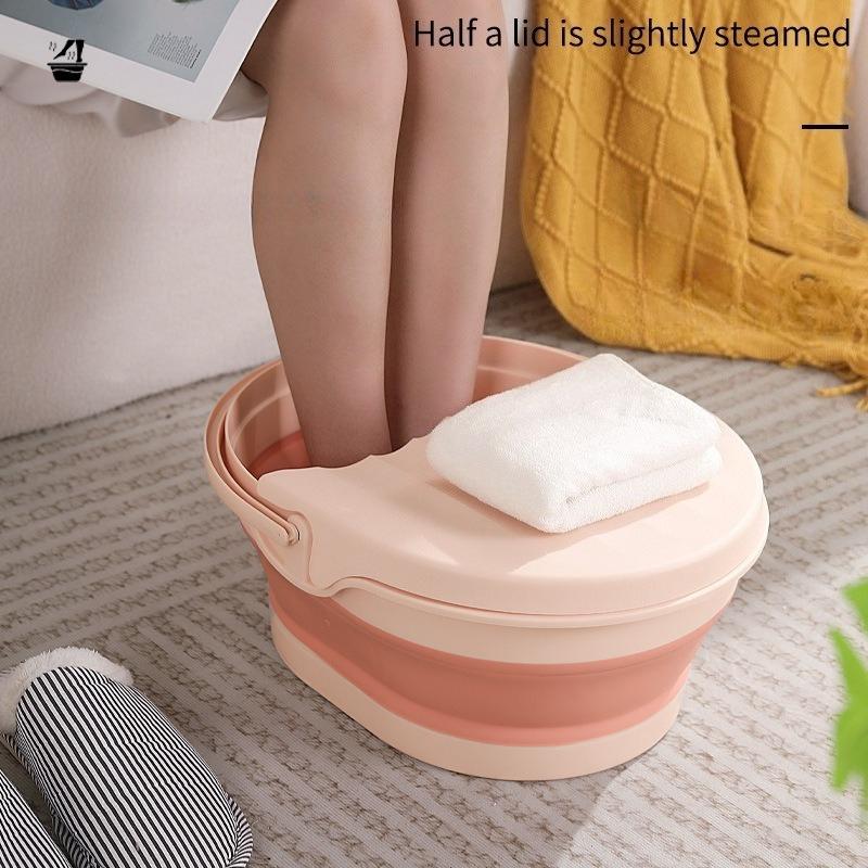 Thickened Portable Foldable Foot Bath Tub with Lid Space Saving Silicone Massage Basin for Home Use