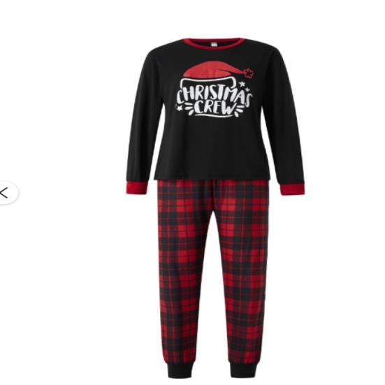 Qiylii Christmas Pajamas Set for Family Matching, Parent-Child Long Sleeve Letters Print T-shirt with Plaid Pants Loungewear