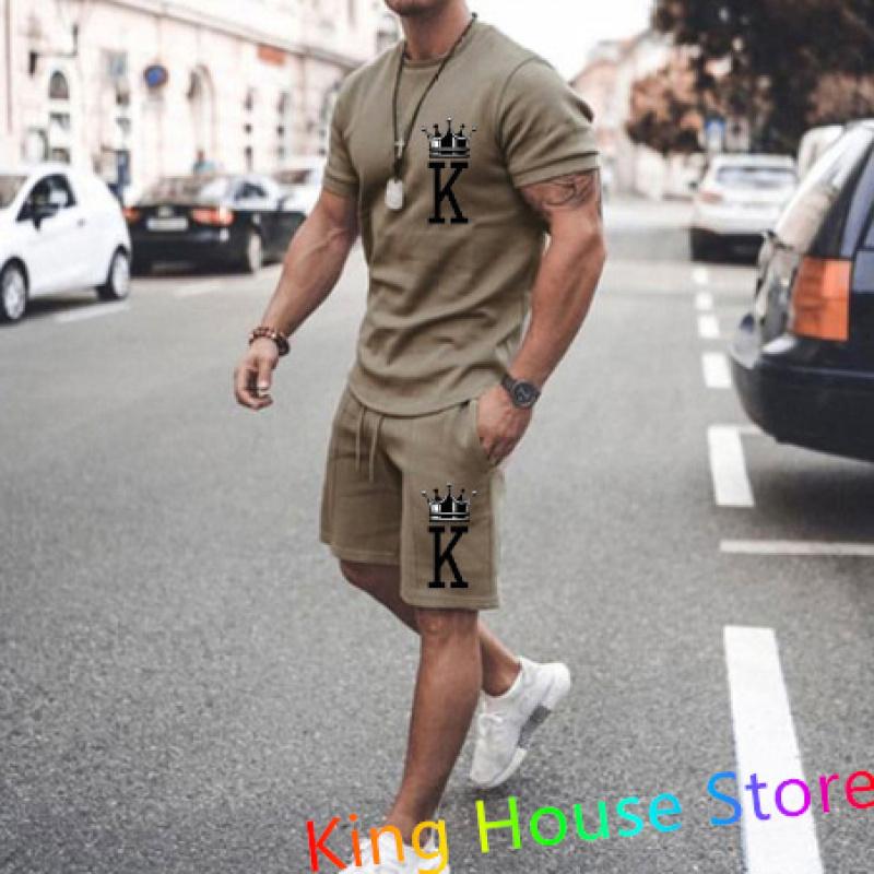 Men Summer Tracksuit 2 Piece Sets The Crown King 3D Print Jogging Set Fashion Men's Oversized Beach Sportwear Outfits Suits 6XL