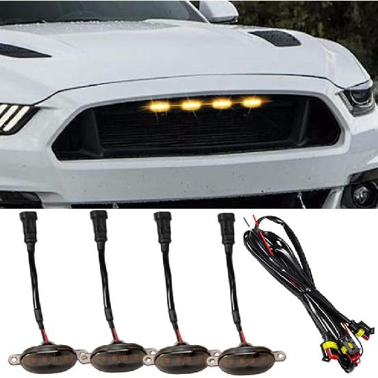 4PCS LED Grill Lights, Bright Car Front Grill DRL Lamps With Wiring Harness, Car Grid Bumper Trim Lights Auto Accessories, Compatible With F150 F250