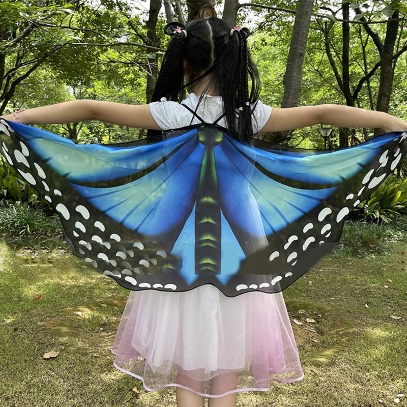 Boys Girls Shawl Butterfly Wing Dancing Party Photo Fairy Cosplay Accessory Christmas Halloween Dress up Cape Coverups