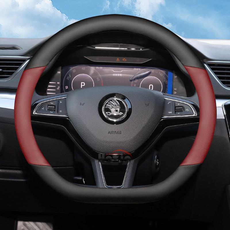 Leather Car Steering Wheel Cover for Skoda Kodiaq Octavia Kamiq Karoq Superb Fabia 2011 -    2024 2025 Accessories