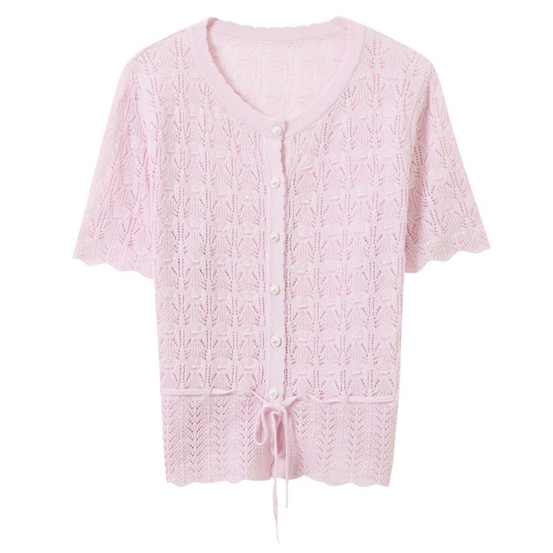 Women's Hollow-out Short Sleeve Round Neck Knit Top