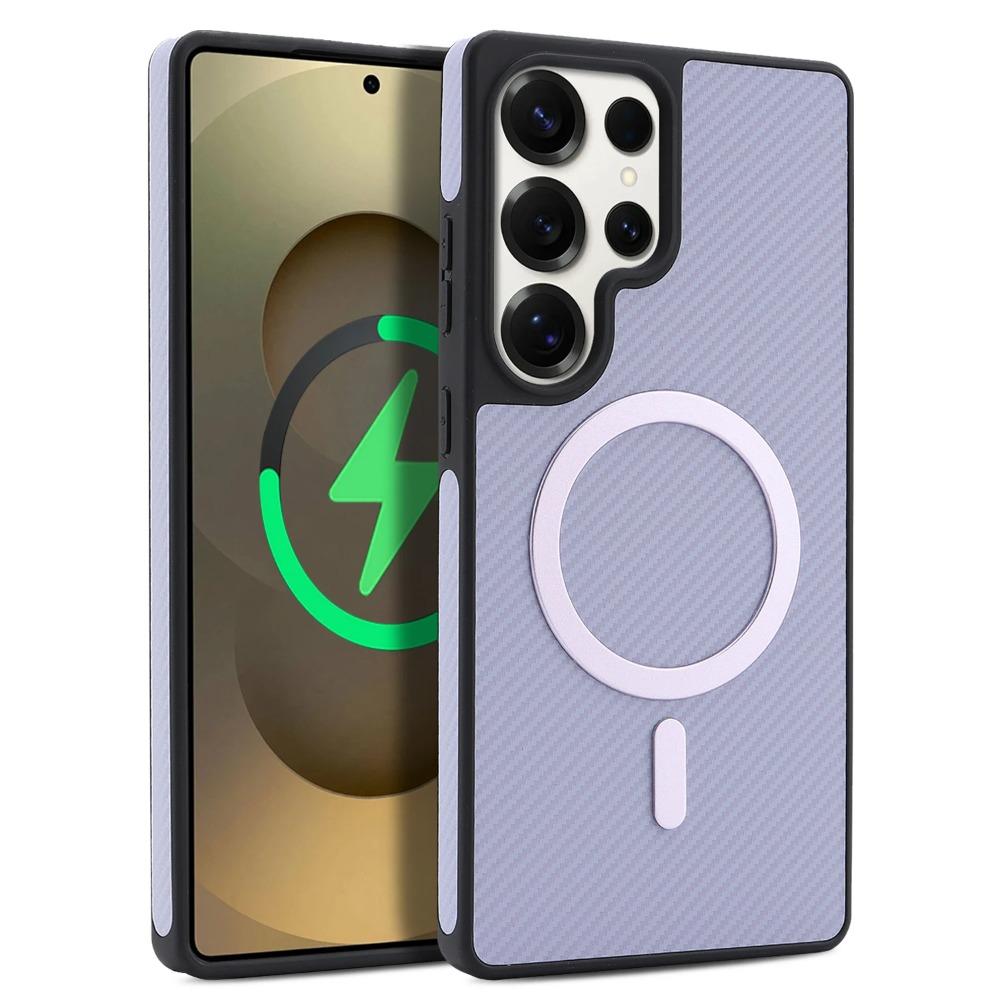 

Luxury Carbon Fiber Leather Texture Case For Samsung Galaxy S26 S25 S24 S23 Ultra Plus Ultra Compatible MagSafe Charging Cover Galaxy S23+ фіолетовий