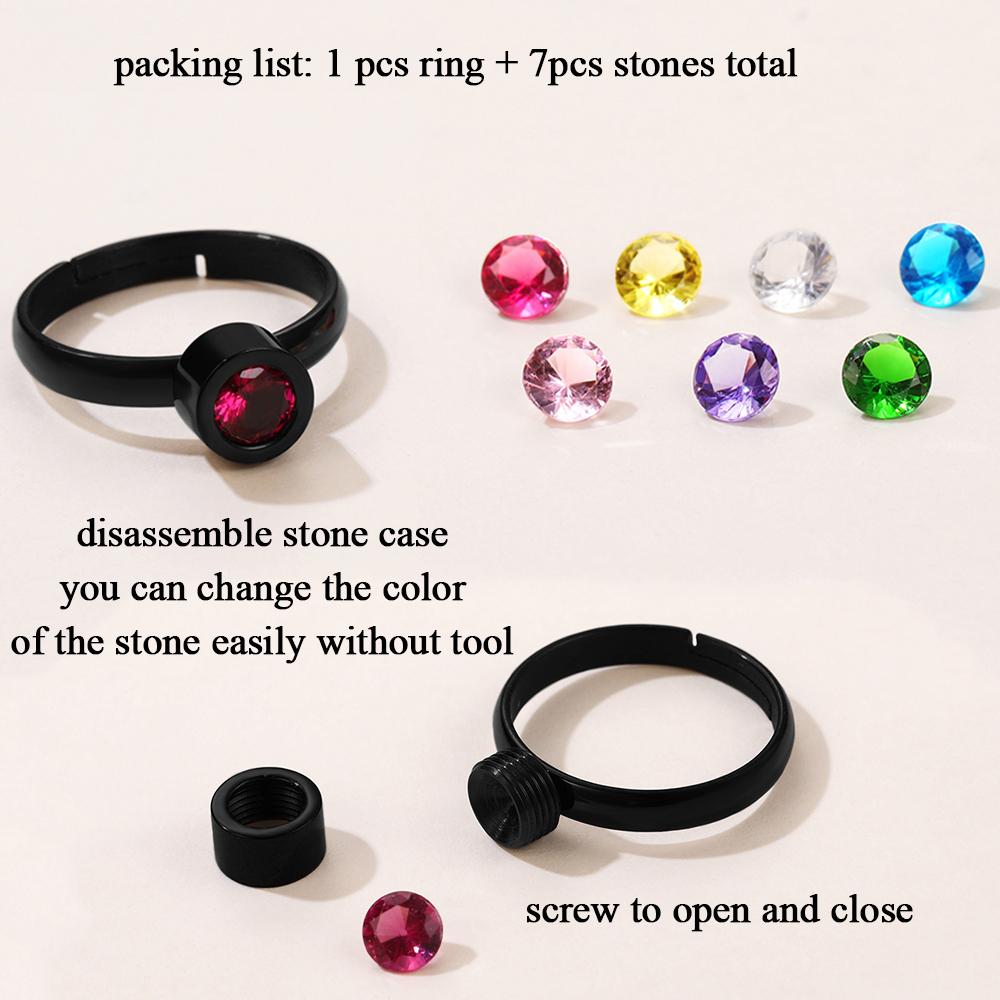 Stainless Steel Round Stone Rings Cuff for Woman Man Adjustable DIY 7pcs Stones Changable Unisex BFF Lover Couple Jewelry
