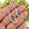 Purple Cat's Eye Gemstone 925 Sterling Silver Jewelry Handcrafted Earrings 1.5" EE-162-36