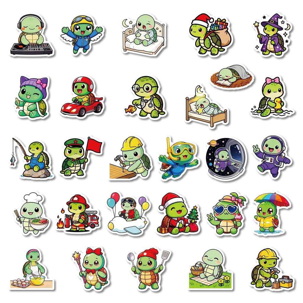 56pcs Adorable Cartoon Turtle Graffiti Stickers designed for DIY Scrapbooking Phone Laptop Guitar Suitcase Water Bottle Water Resistant Sticker