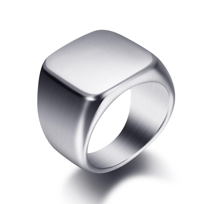 Fashion Men Black Smooth Stainless Steel Rings Glossy Signet Square Finge Rings Hiphop Punk Male Wedding Party Jewelry