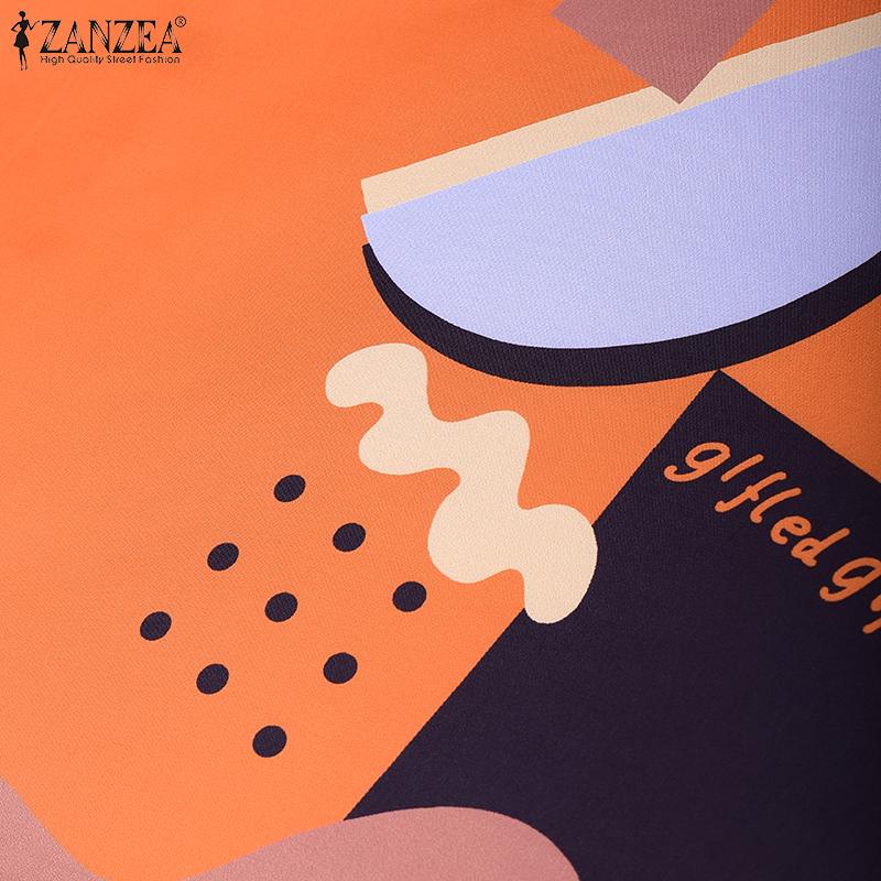 ZANZEA Womens Casual Round Neck Loose Summer Sleeveless Print Dress