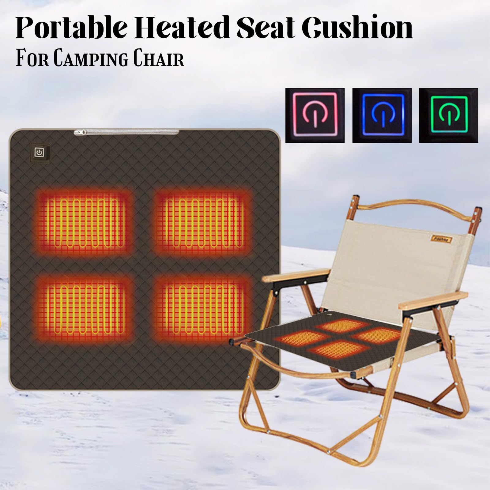 

45x45cm Heated Seat Cushion 3 Temperature Settings USB Powered Portable Warming Pad Navy Blue
