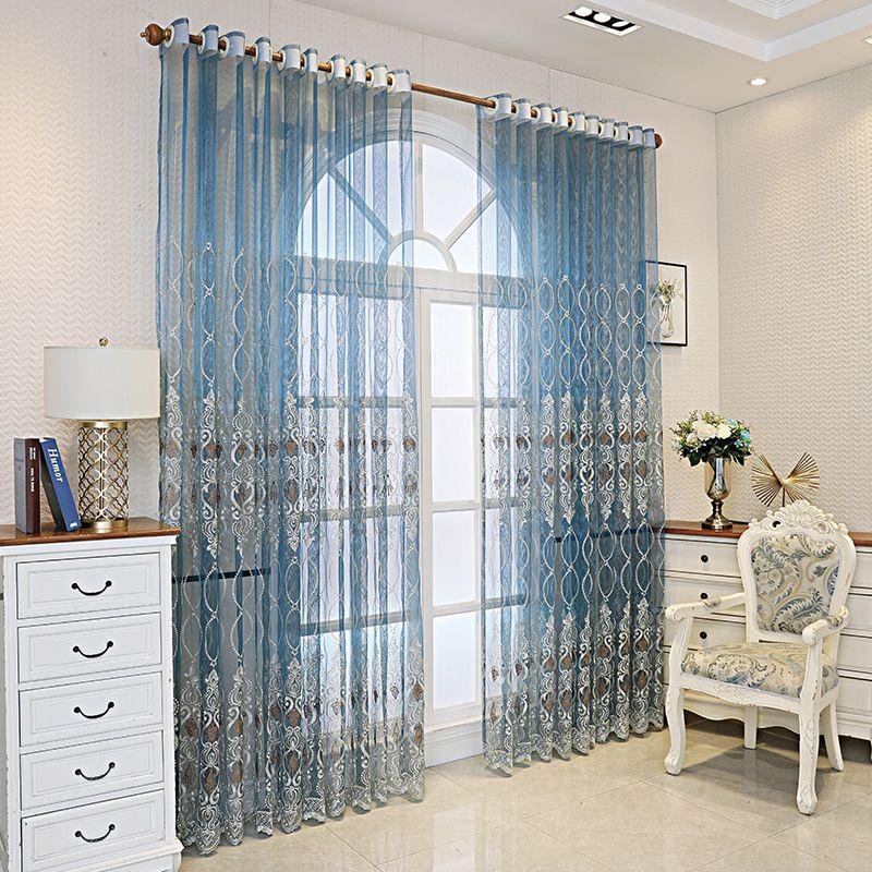 European Beaded Embroidered Sheer Curtains, for Living Room and Bedroom Decor, Elegant Floral Pattern, Light Filtering Drapes