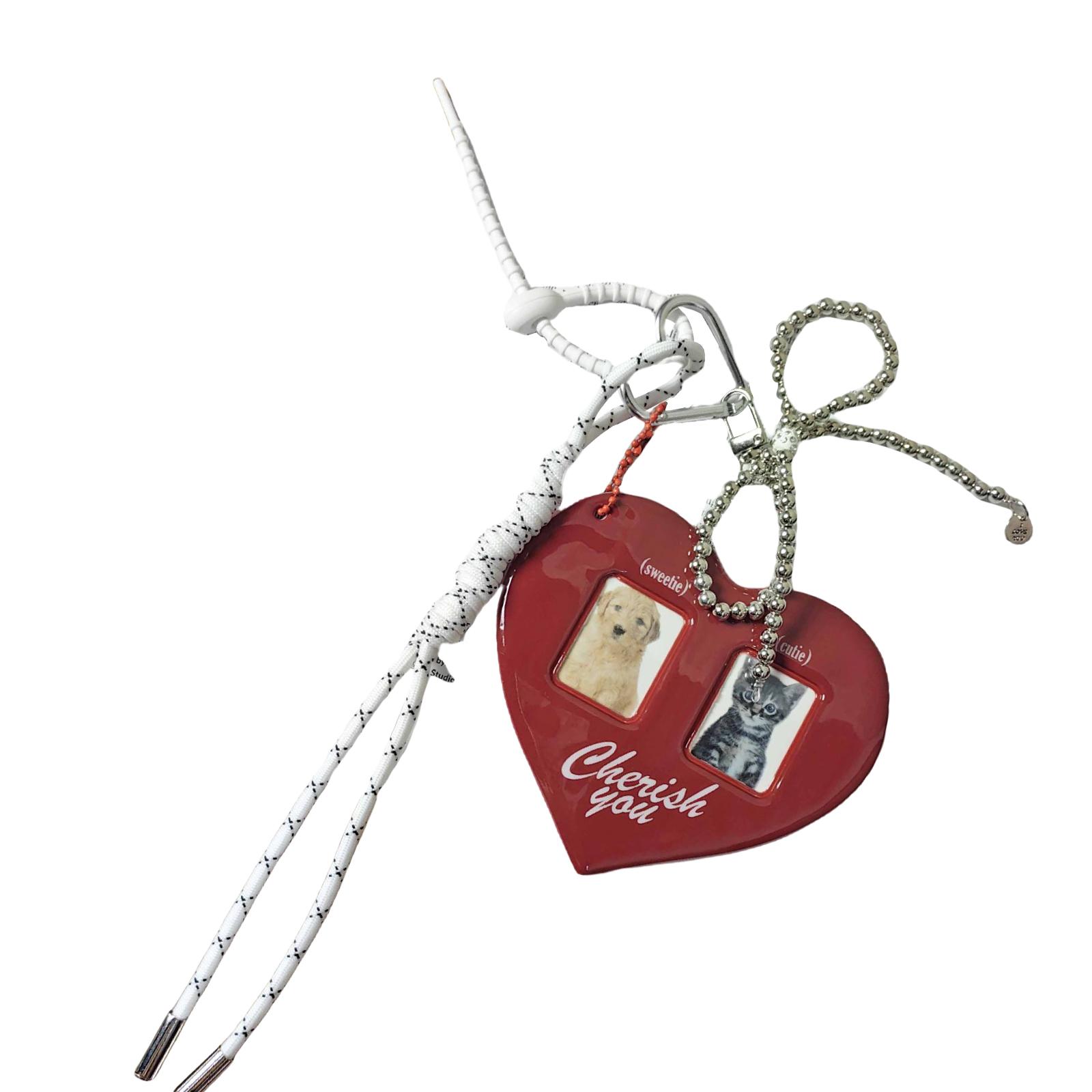 

Брелок для ключей в виде сердца с бантом и плетеным ремешком, чехол для фотокарточки, подвесной аксессуар для сумок и ключей красный