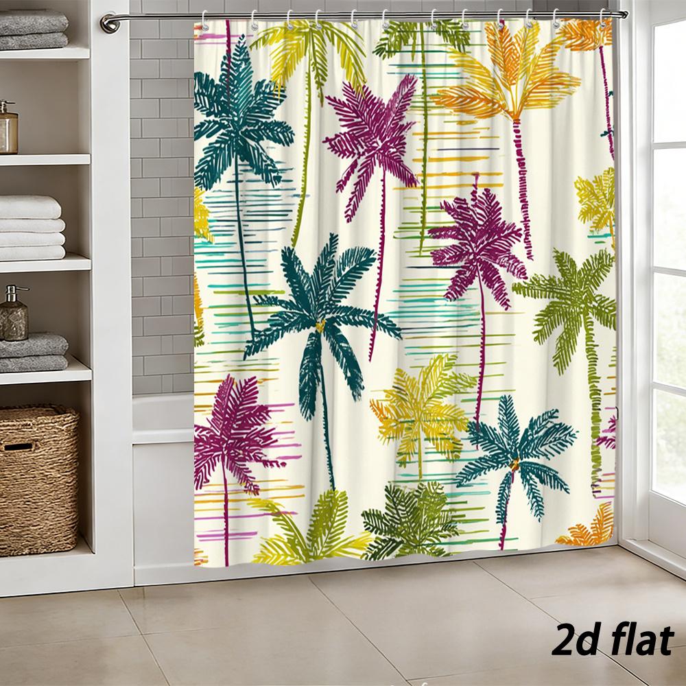 Tropical Palm Leaf Shower Curtain Waterproof Jungle Print Hawaiian Beach Style Decor Bathroom Liner Curtain Exotic Boho Design