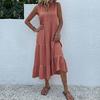 Robe débardeur d'été pour femmes, sans manches, plissée, ample, col en v, robes mi-longues