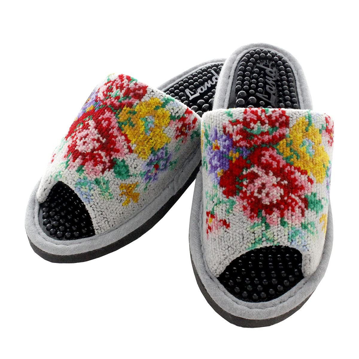 

Здоровые шенилловые сандалии с цветочным узором, сделано в Японии, (Серый) серый