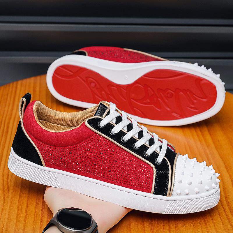 Spring Shoes for Men Casual Shoes Trend Rivet Crystal Flat Skateboard Shoes Youth Street Cool Sneaker
