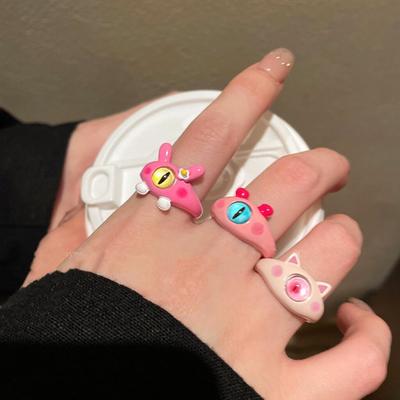 Pink Series~ Childlike Cute Meow Monster Ring Female Tide Index Finger Ring Design Niche Ring