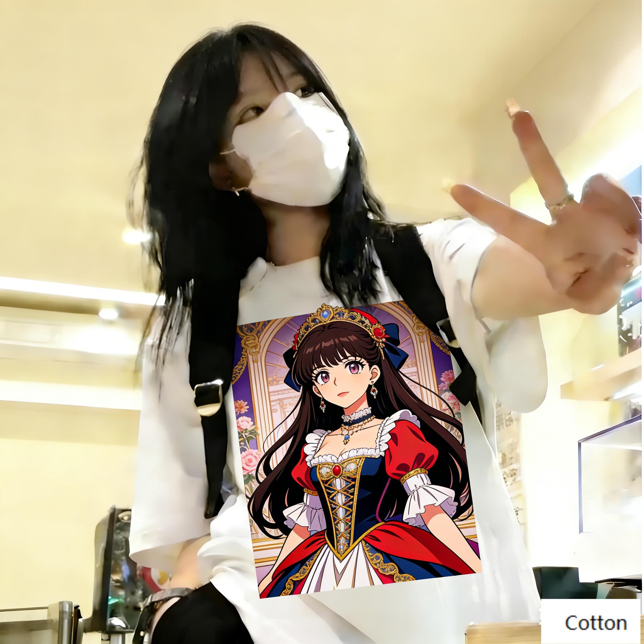 Gorgeous Style Unisex Cotton TShirt Featuring Cute European Royal Anime Girl Design Retro Court Print Top for Trendy In S