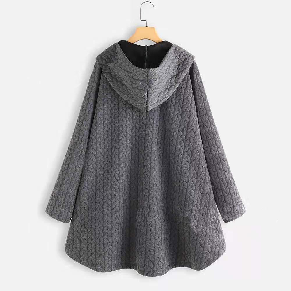 Women's 2023 Irregular Mid-Length Solid Color Hooded Single-Breasted Cotton Coat