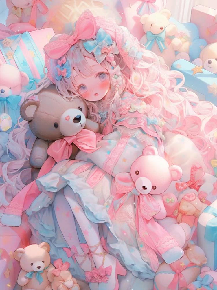 New Diamond Drawing Cartoon Girl and Gift Full Round Cartoon 5D Diy Embroidered Cross Mosaic Home Decoration Gift