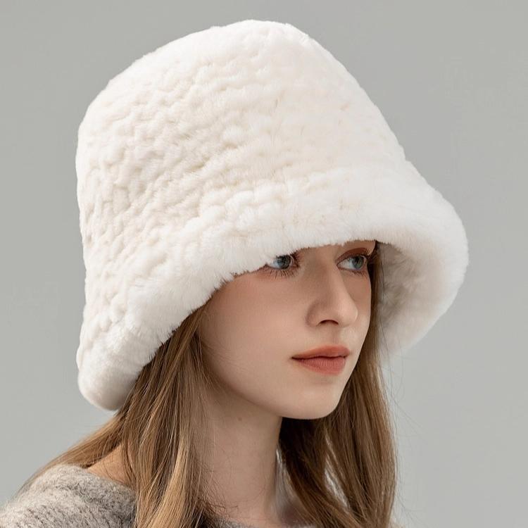 Autumn and Winter New Rex Rabbit Hair Top Hat Women's Casual Versatile Small Fragrant Fur Hat Warm Bucket Hat Shows Small Face