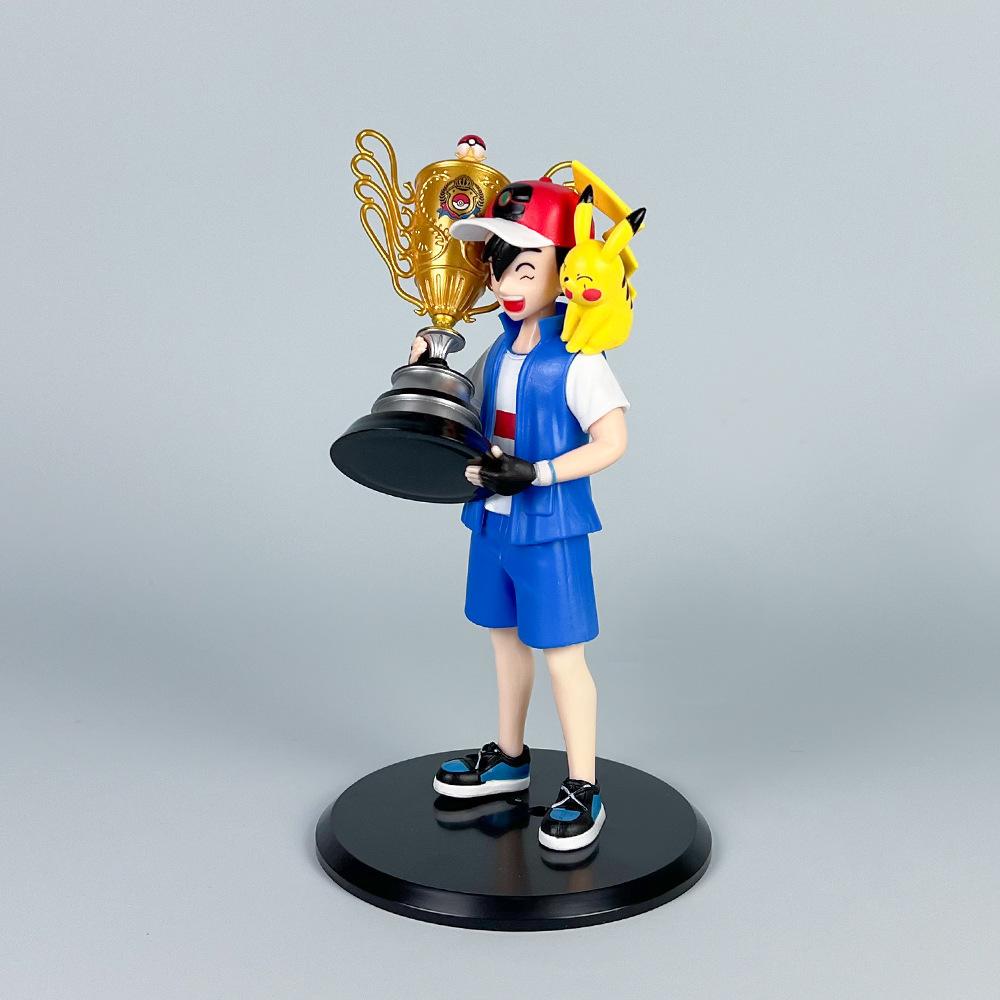 Anime Pokemon Figure Ash Ketchum Championship Trophy Scene Doll Collection Aciton Figure PVC Model Toy Gift