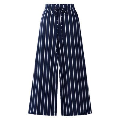 Gestreifte Hose mit weitem Bein für Damen Sommer Lockere Hose Dicke Mm Übergröße 200 Catties Hohe Taille Schwarz Damen Hose Dünne Neun-Punkte-Hose