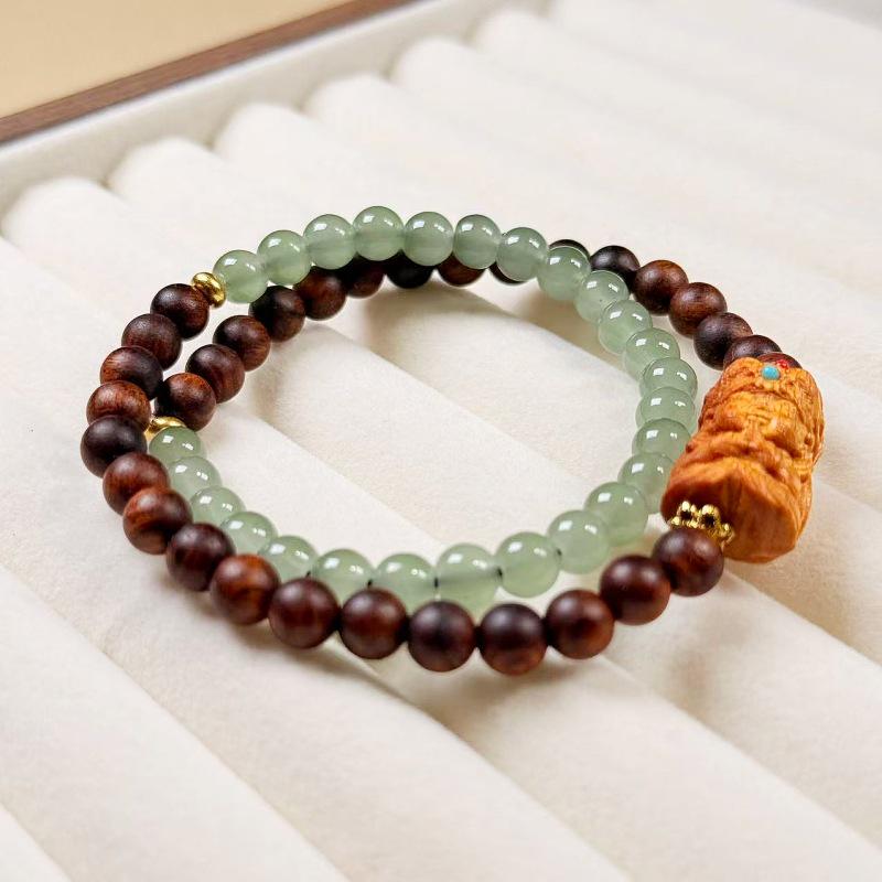 Agarwood & Aventurine Double-Loop Bracelet with Zhakiramu Beads