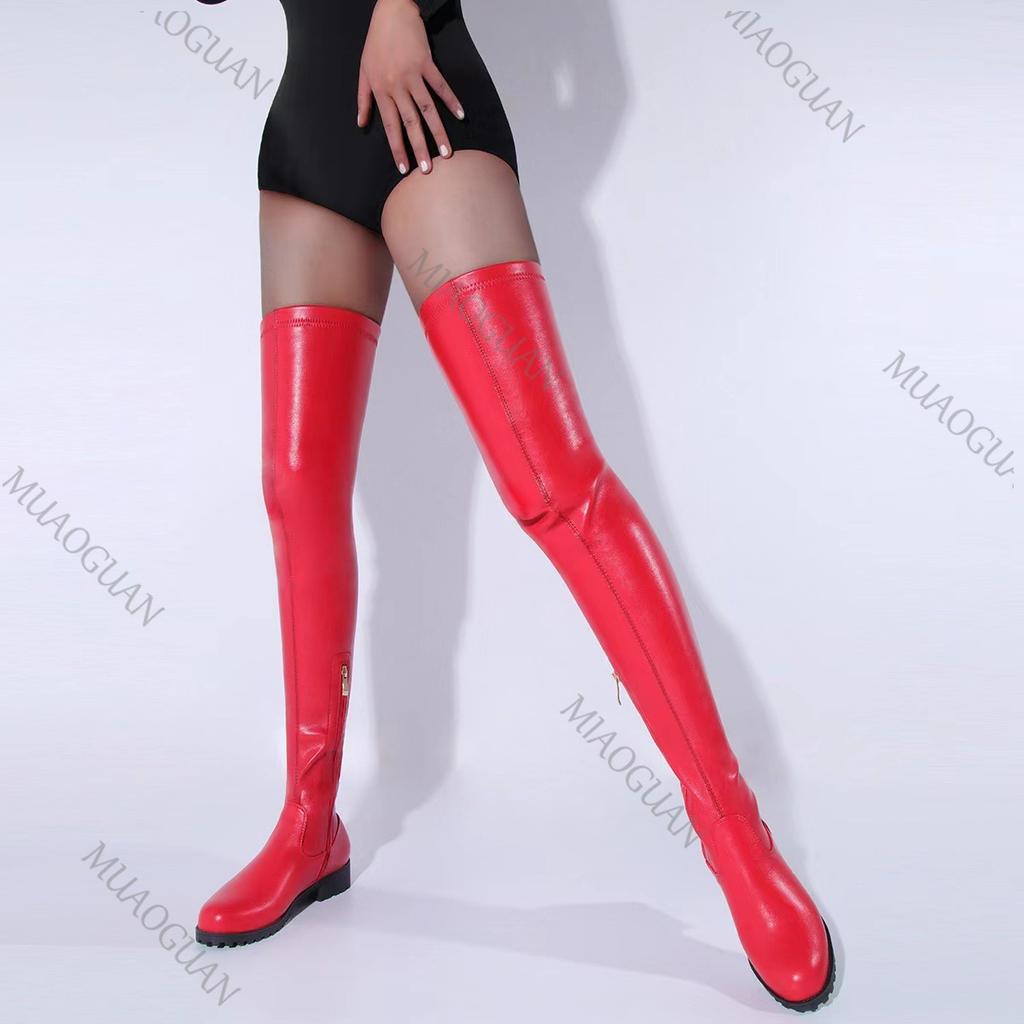 Fashion Sexy Over The Knee Boots Ladies Autumn Shoes Punk Style Black Red Platform Mid Heel Leather Side Zipper Thigh High Long Boots