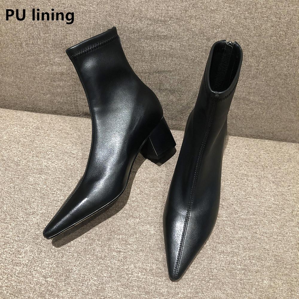 Autumn Winter Fashion Women Pointed Toe Yarn Elastic Ankle Boots Kid Suede Thick Heel Shoes Female Socks Boots Bota Femini