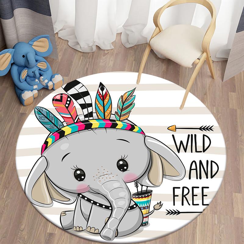 Cartoon niedliches Tierdruckmuster runder Teppich Zuhause Wohnzimmer Schlafzimmer Kinderzimmer Bodendekoration Teppich