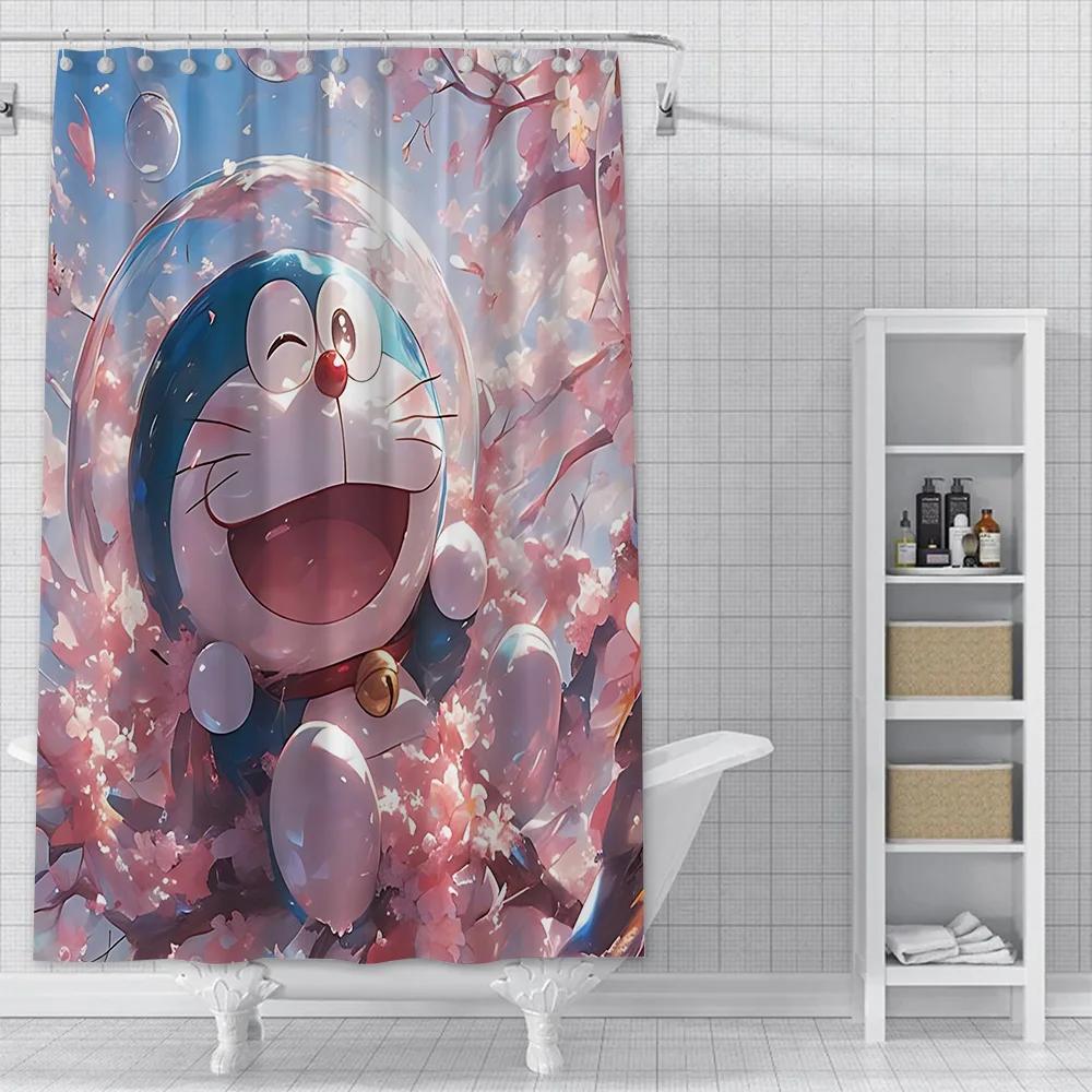 PO01 Lovely Cartoon D-Doraemons Shower Curtain Waterproof Polyester Fabric Bath Curtains Home Bathroom Decor Curtain With Hook