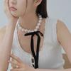 Elegant Bowknot Necklace Pearls Beads Heart Pendant Clavicle Chain French Style Collarbone Chains for Women Girls