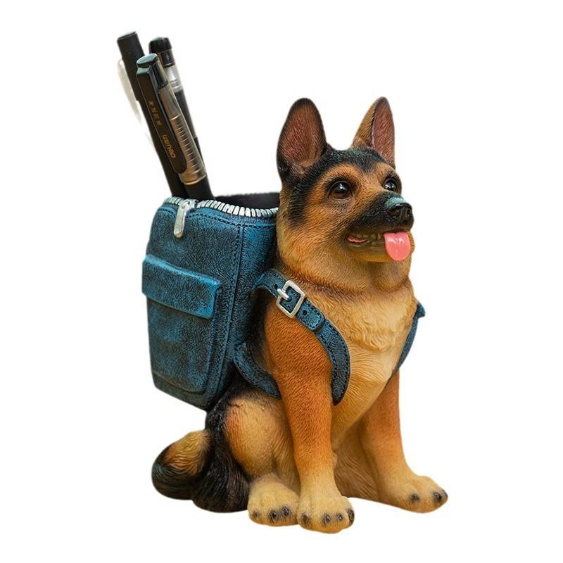 Artistic German Shepherd Pen Holder, Miniature Figurine for Living Room TV Cabinet, Unique Home Decorative Craft