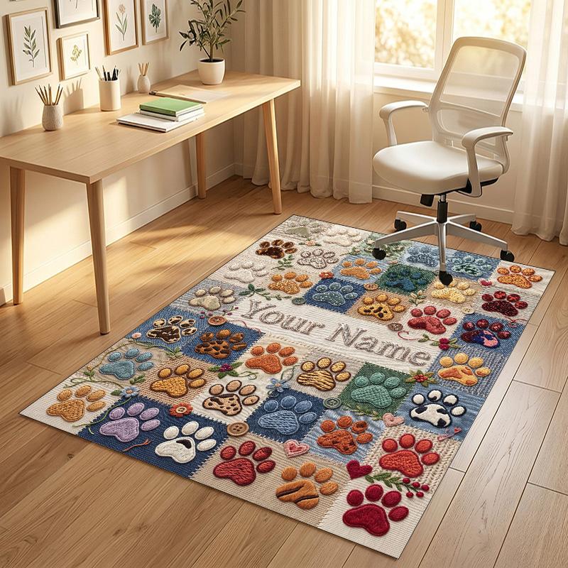 Dog Theme Crystal Velvet Rug Personalized Custom Name Text Soft Floor Mat Home Decor