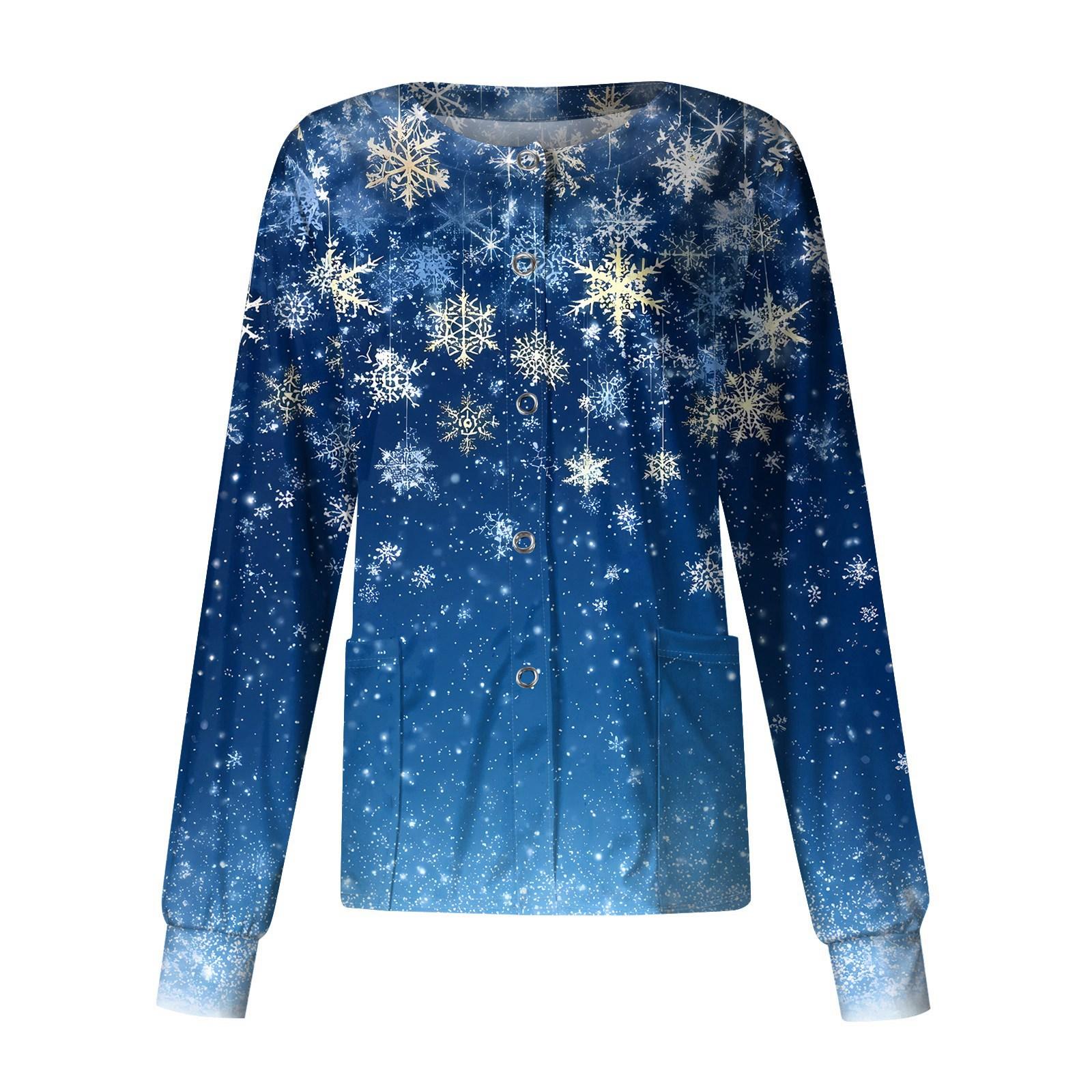 

Женский повседневный однобортный однобортный защитная одежда с рождественским принтом и длинными рукавами, кардиган, топ L