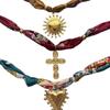 European and American Style Cross Sunflower Love Stainless Steel Pendant Women's Silk Scarf Necklace High Sense