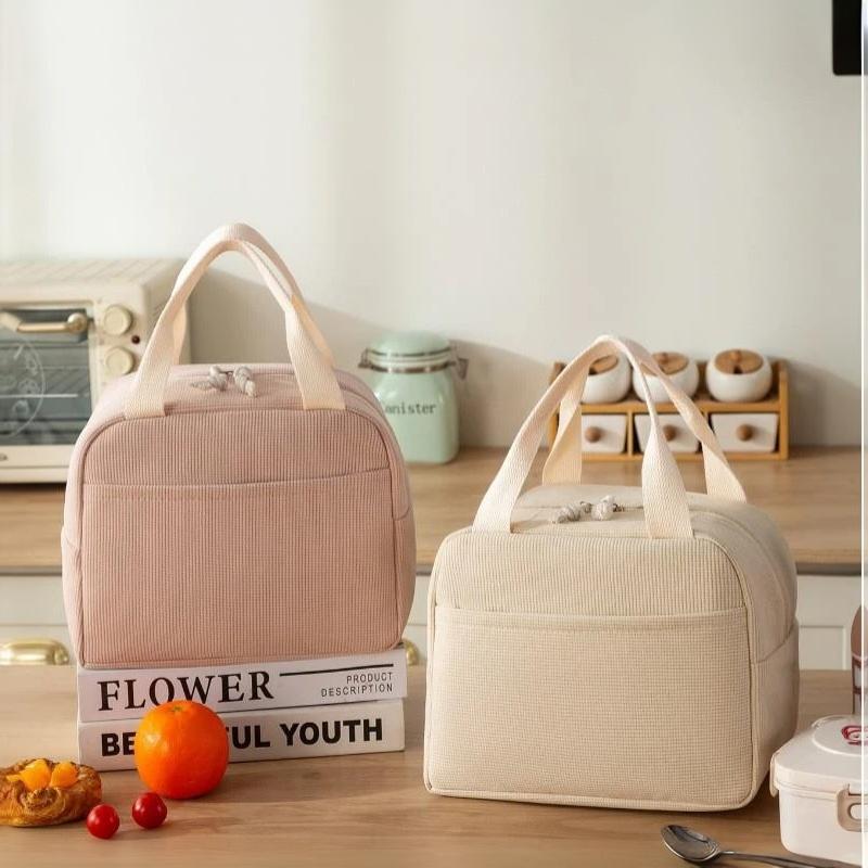 1Pcs Minimalist Portable Handbag Picnic Corduroy Insulated Lunch Bag Hand-Held Large Capacity Lunch Box Storage Bag