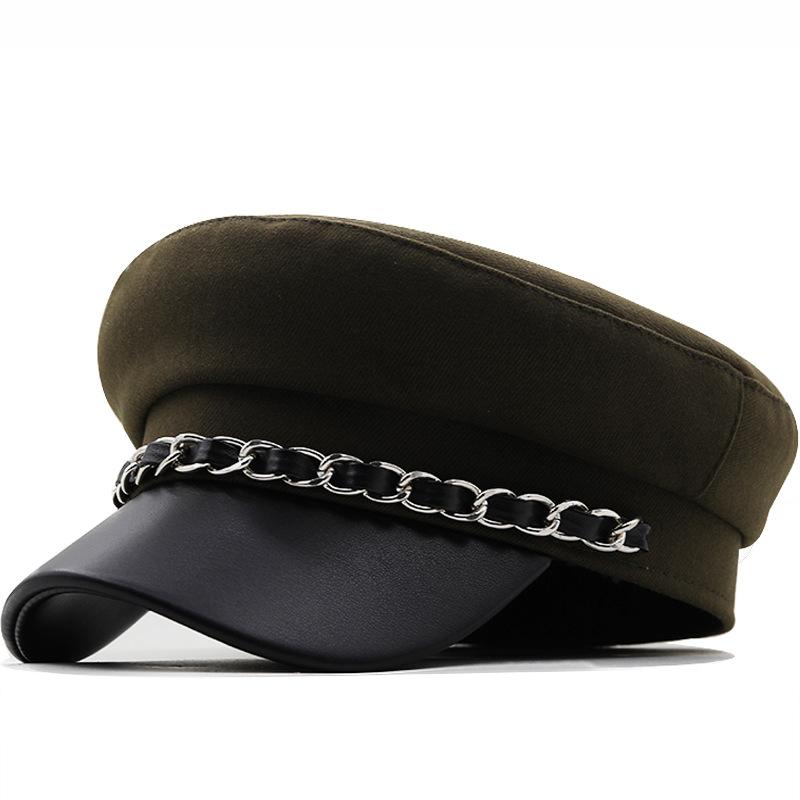 Simple cotton chain flat top duck tongue navy hat women's autumn and winter new fashion versatile British retro hat