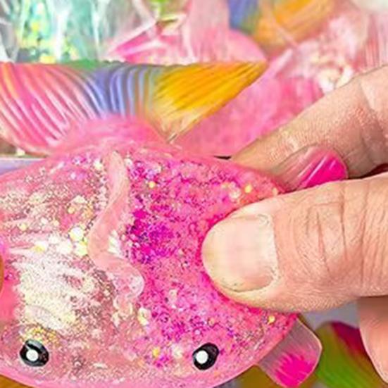 Glitter Powder Fish Squeeze Toy Stress Anxiety Relief Slow Rising Simulation Fish Sensory Toy Soft TPR Calming Animal Fidget Toy