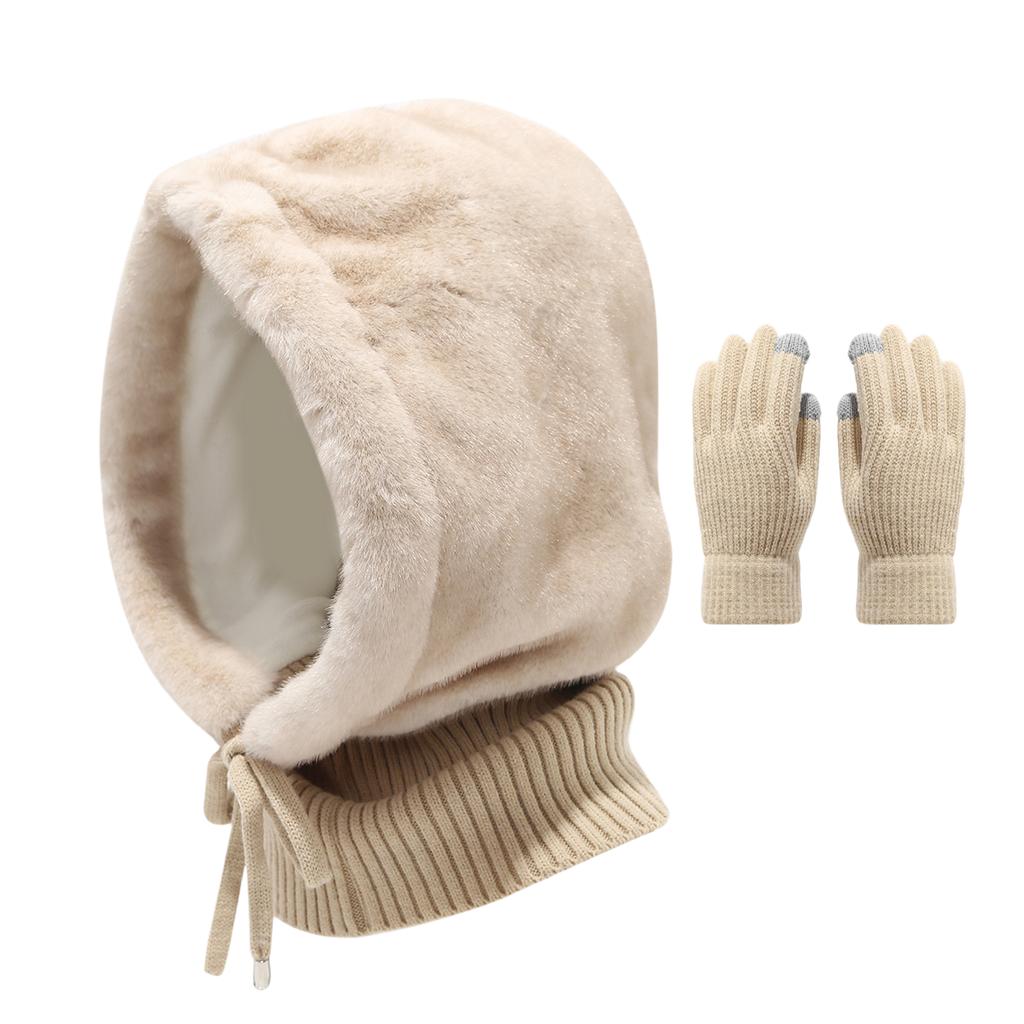 Adult Winter Trapper Hat, Neck Cover and Gloves Set, Windproof Lined with, Warm Outdoor Set