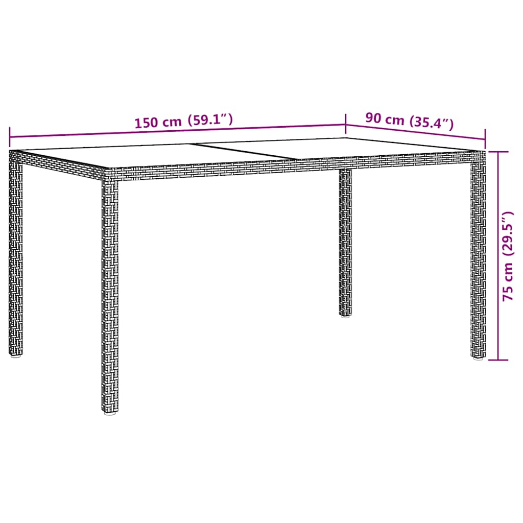Garden Table 150x90x75 cm Tempered Glass Poly Rattan Black