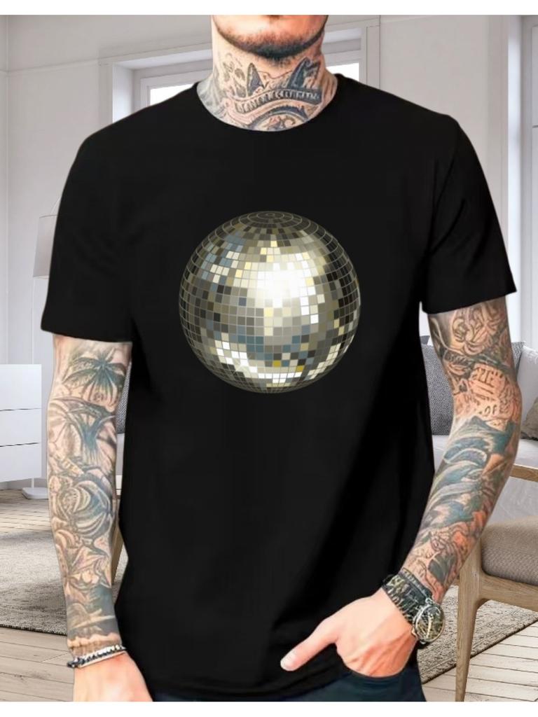 Retro Silver Shiny Disco Ball Graphic Unisexs Cotton Short Sleeve Tee 70s 80s Dance Party Club Music Lover Casual Street Daily Tops