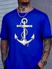 Black Unisexs Summer Tee Anchor Rope Nautical Sketch Print Short Sleeve Casual Street Top For Sailor Ocean Lover Male Daily Outfit